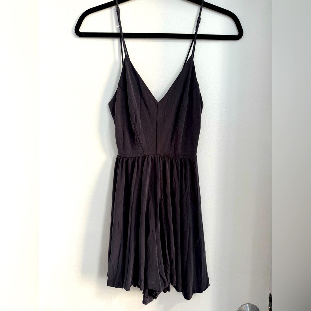 Dark gray, flowy shorts romper by Silence + Noise